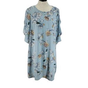 Luxology Women's Aqua Blue Floral Striped Flare Bell Sleeve Dress Size 12‎